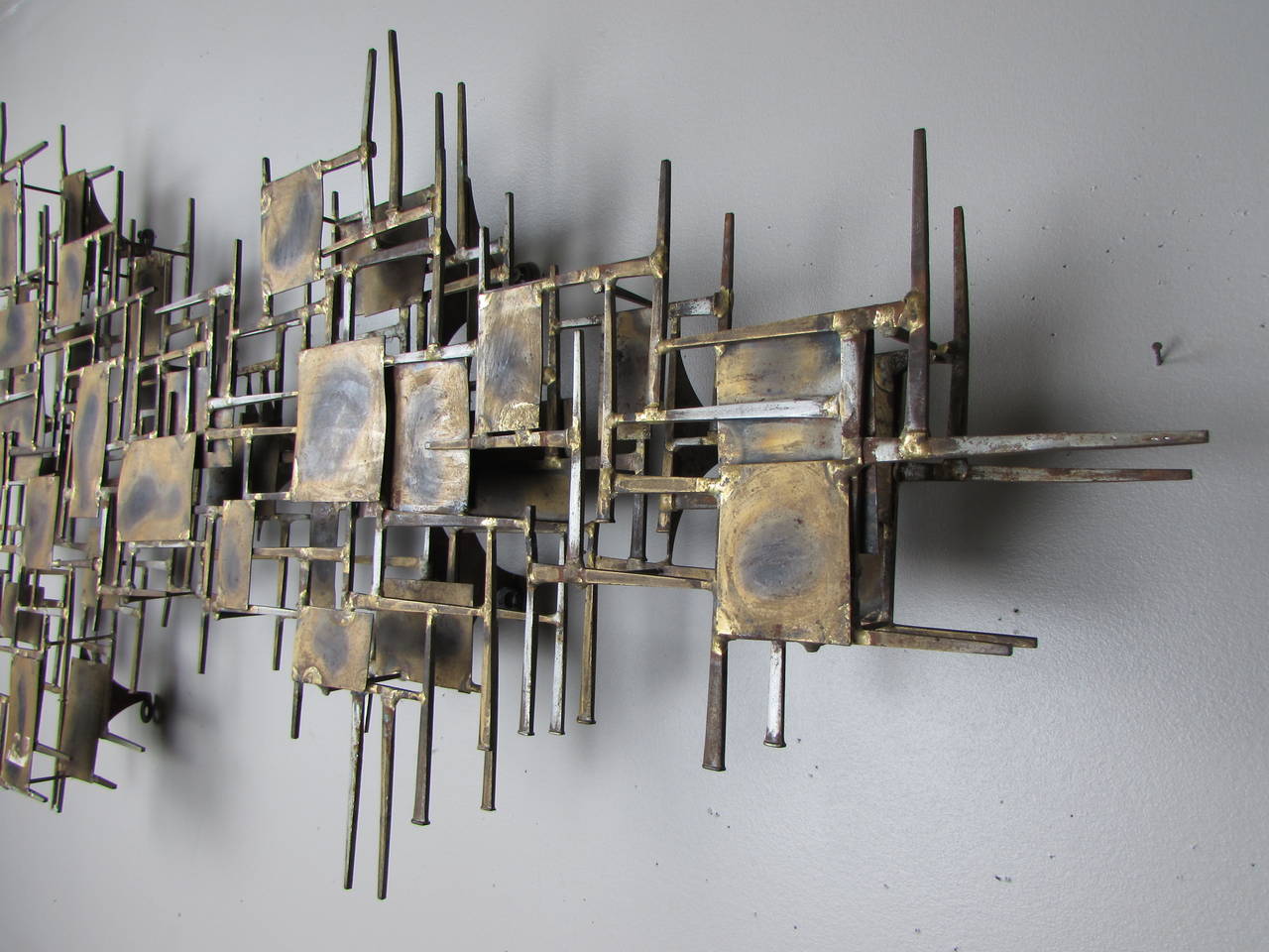 Mid-20th Century Large Brutalist Wall Sculpture in Brass and Steel by Marc Creates, Signed, 1960s