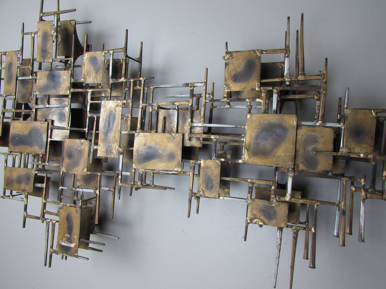 Large Brutalist Wall Sculpture in Brass and Steel by Marc Creates, Signed, 1960s 2