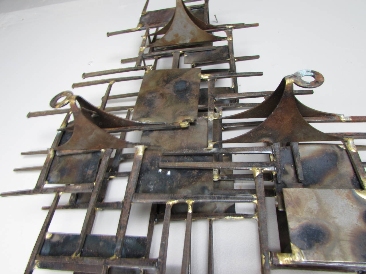 Large Brutalist Wall Sculpture in Brass and Steel by Marc Creates, Signed, 1960s 3