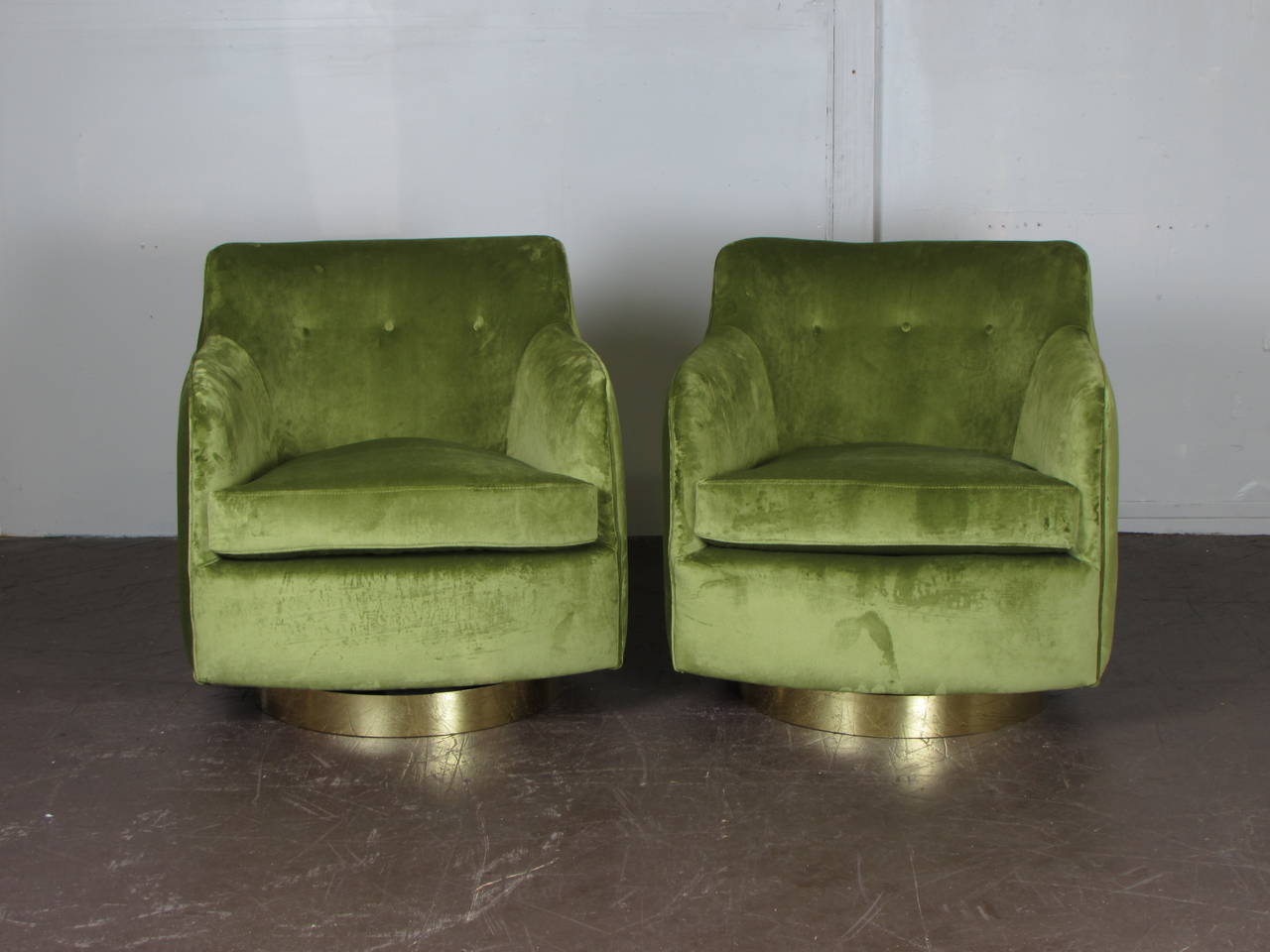 American High Back Swivel Chairs in Velvet and Bronze by Milo Baughman, 1970