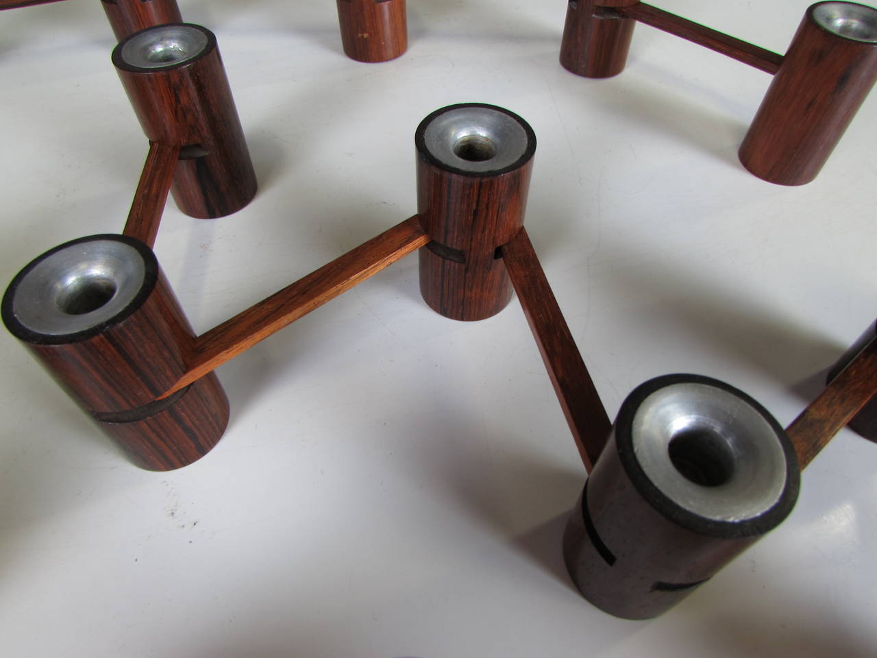 Mid-Century Modern Three Rosewood and Aluminum Articulated Candleholders by Laurs Jensen, Denmark