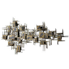 Large Brutalist Wall Sculpture in Brass and Steel by Marc Creates, Signed, 1960s