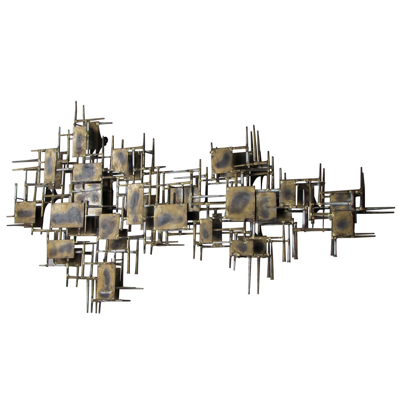 Large Brutalist Wall Sculpture in Brass and Steel by Marc Creates, Signed, 1960s