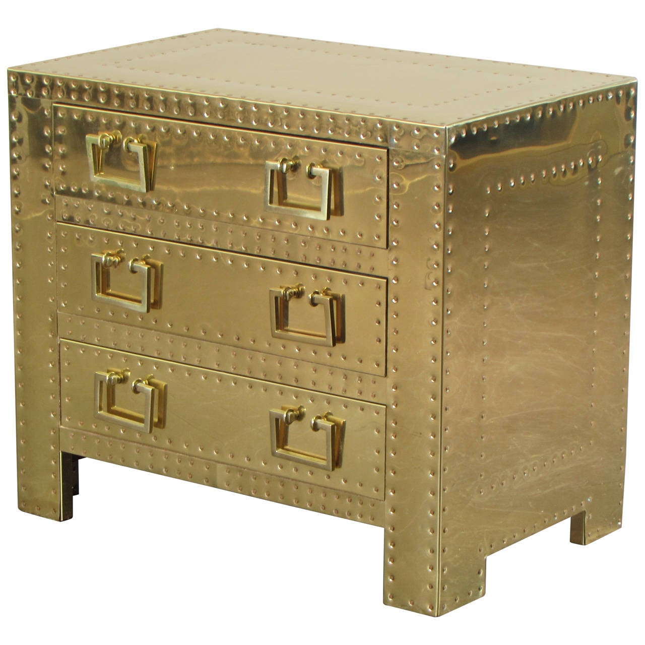 Immaculate Riveted Brass Chest of Drawers by Sarreid Ltd, Spain, 1970s