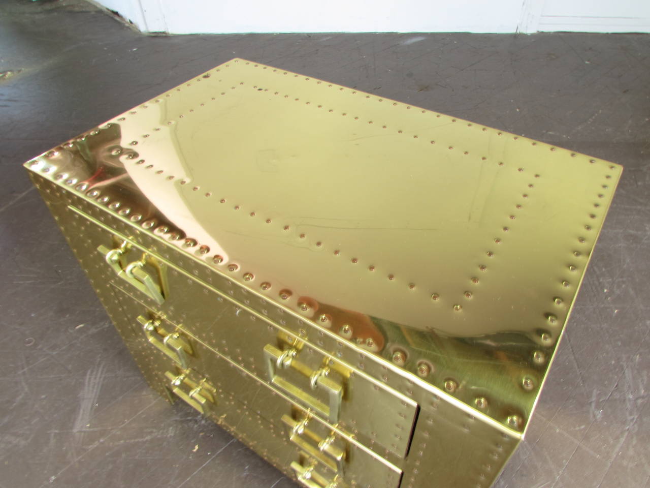 Immaculate Riveted Brass Chest of Drawers by Sarreid Ltd, Spain, 1970s