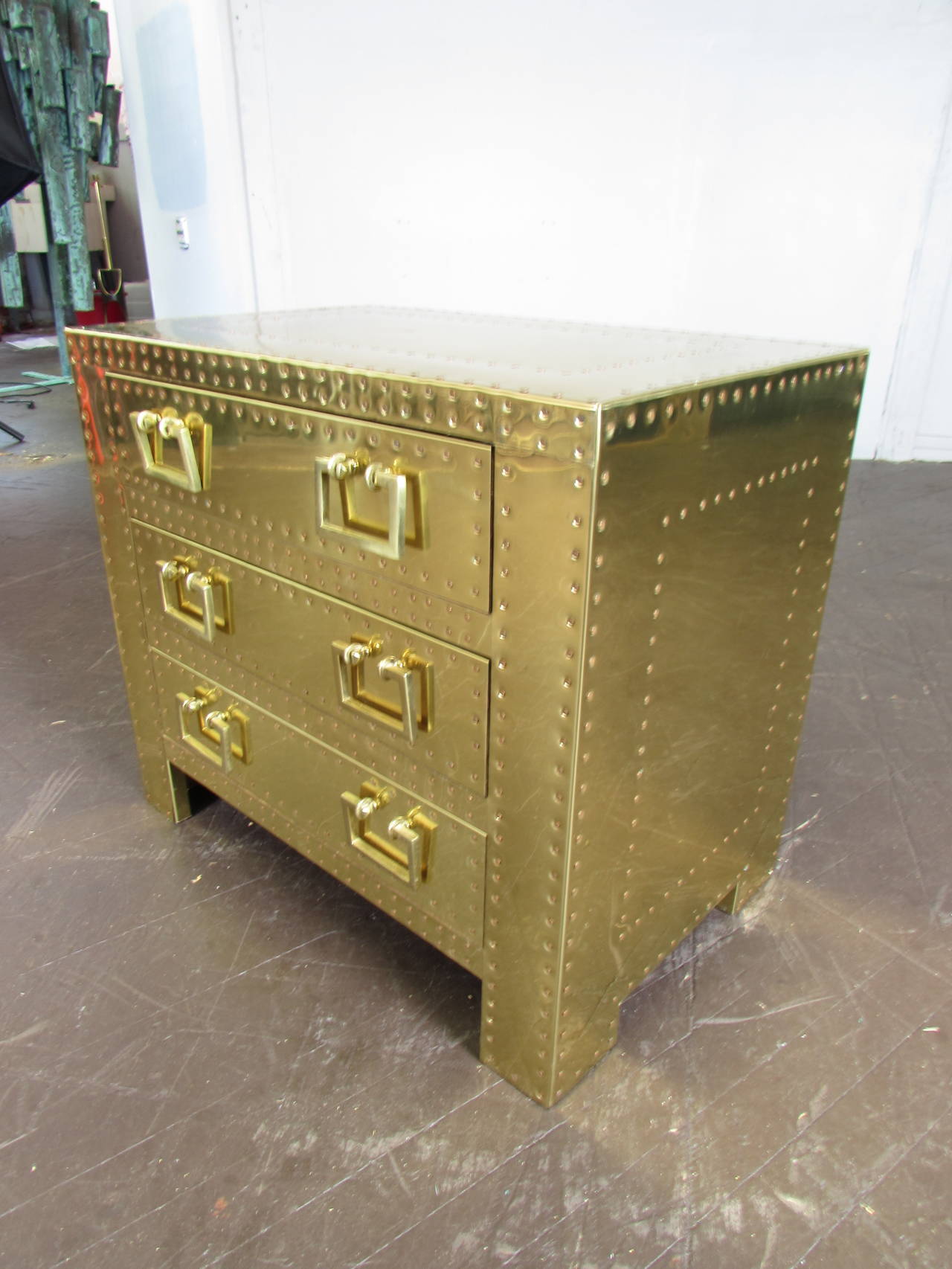 Immaculate Riveted Brass Chest of Drawers by Sarreid Ltd, Spain, 1970s