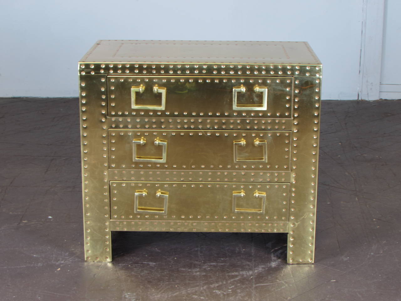 Immaculate Riveted Brass Chest of Drawers by Sarreid Ltd, Spain, 1970s