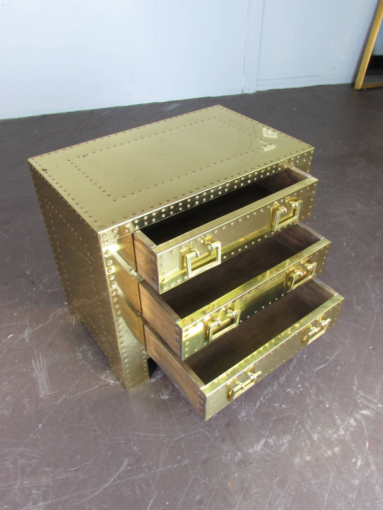 Immaculate Riveted Brass Chest of Drawers by Sarreid Ltd, Spain, 1970s