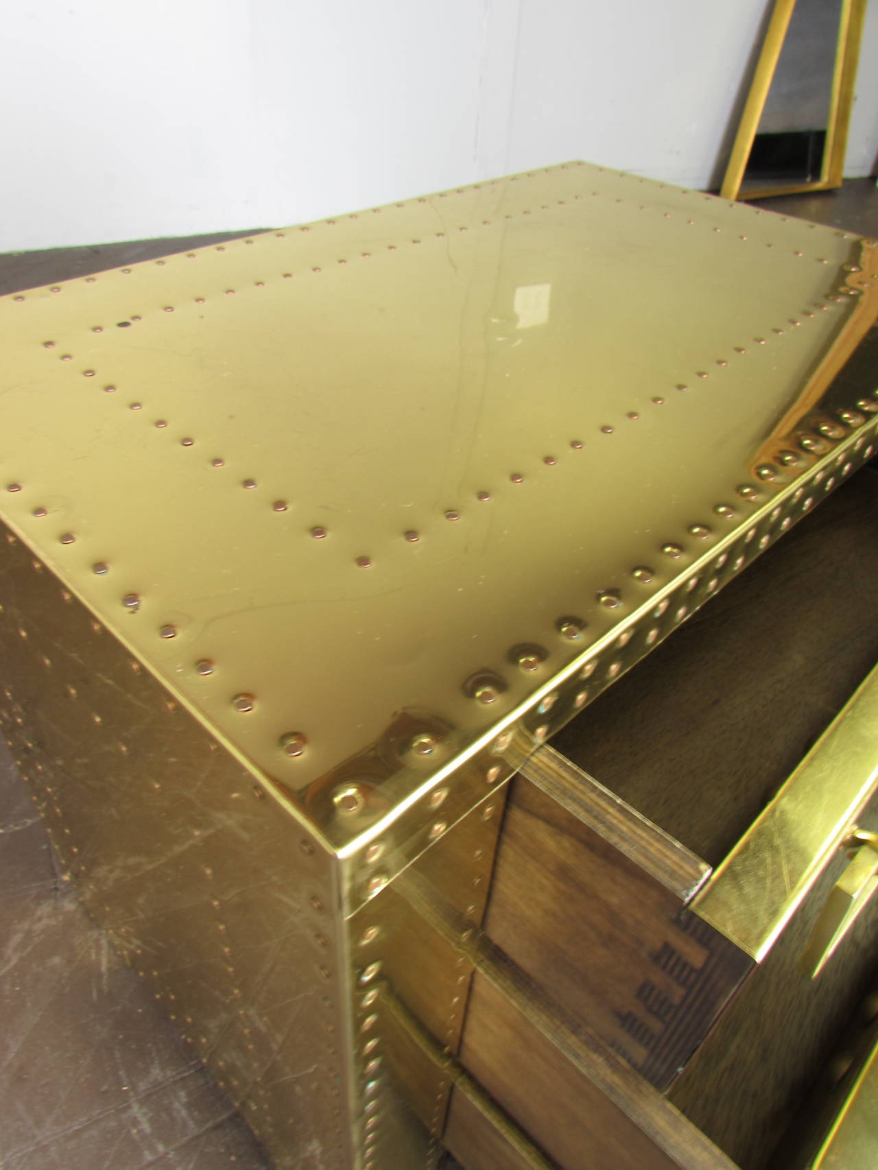 Immaculate Riveted Brass Chest of Drawers by Sarreid Ltd, Spain, 1970s