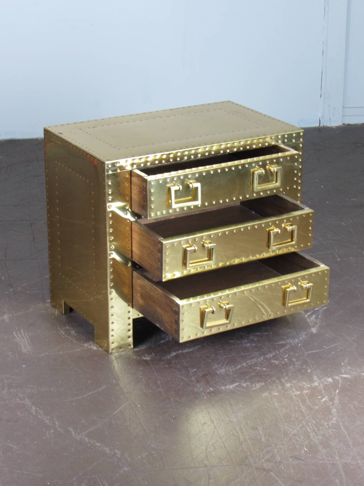 Immaculate Riveted Brass Chest of Drawers by Sarreid Ltd, Spain, 1970s