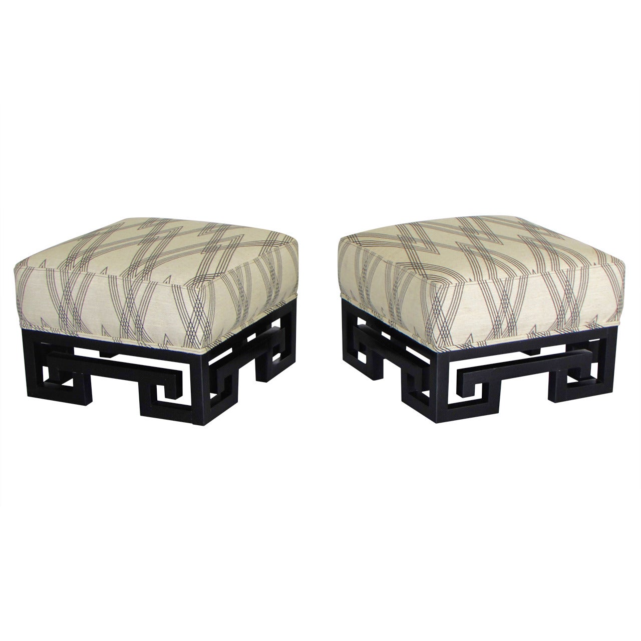 Incredible Ottomans or Stools with Lacquered Greek Key Bases after James Mont