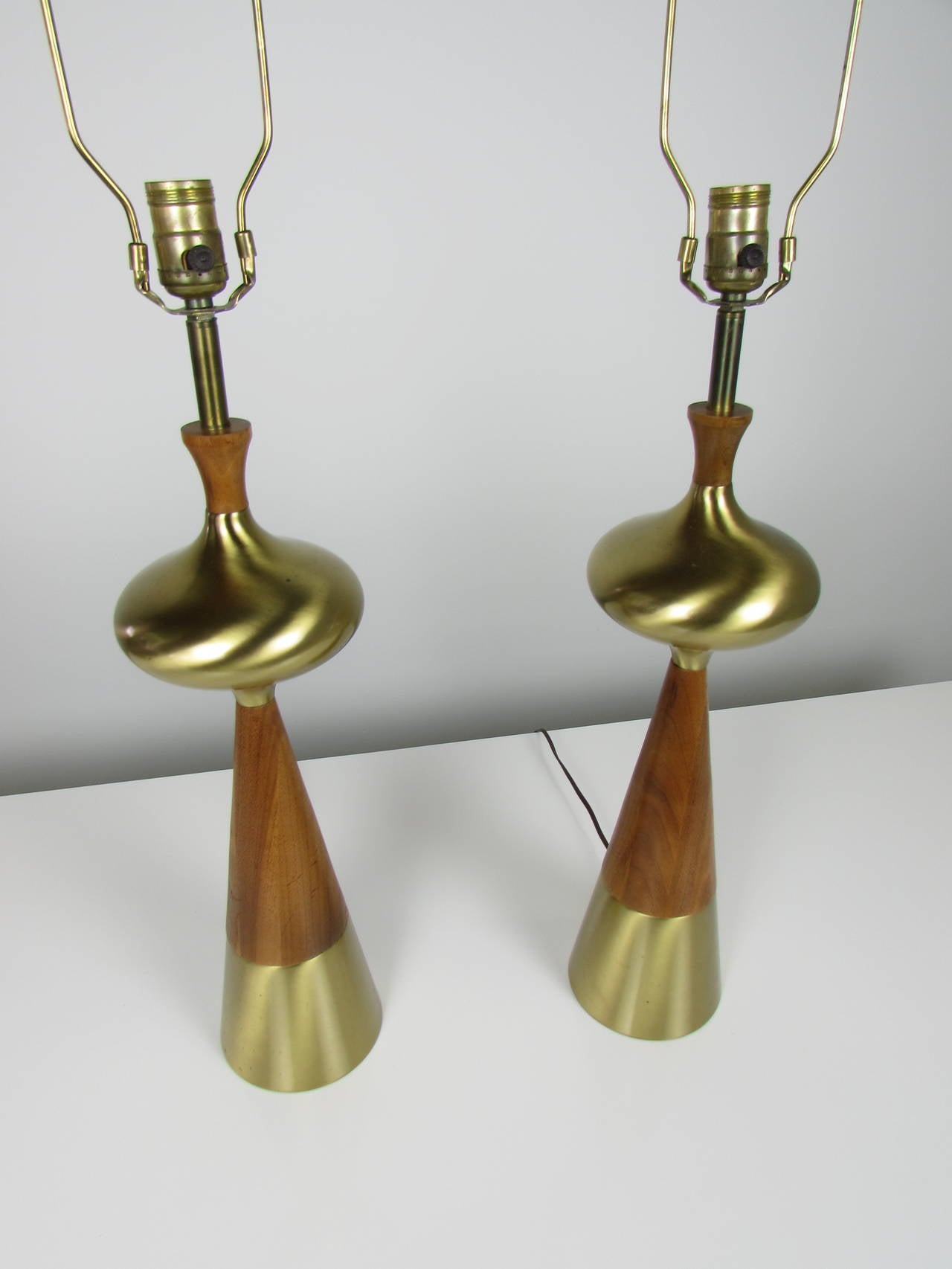 American Voluptuous Table Lamps in Walnut and Brass by Tony Paul for Westwood, 1950s