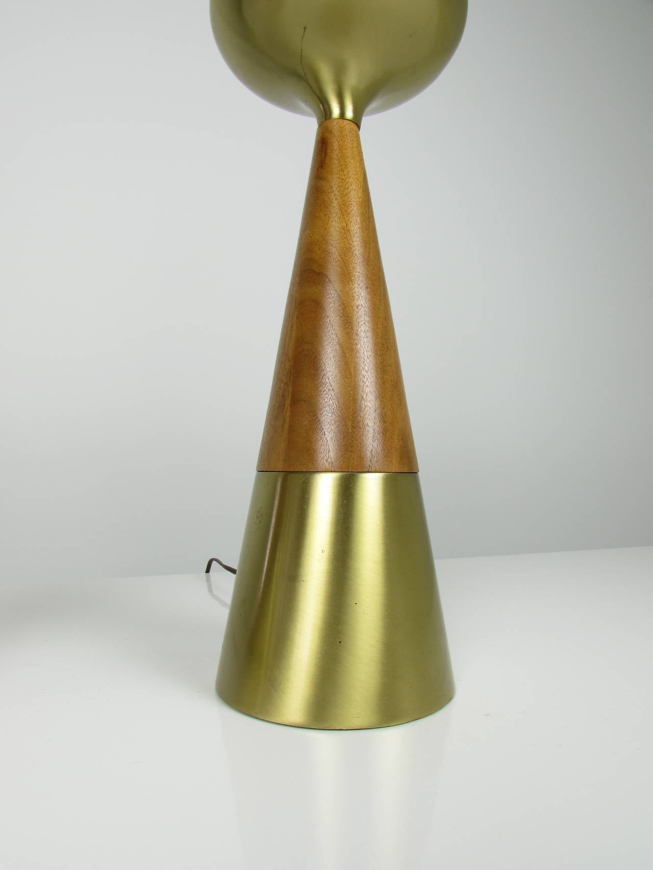 Mid-20th Century Voluptuous Table Lamps in Walnut and Brass by Tony Paul for Westwood, 1950s