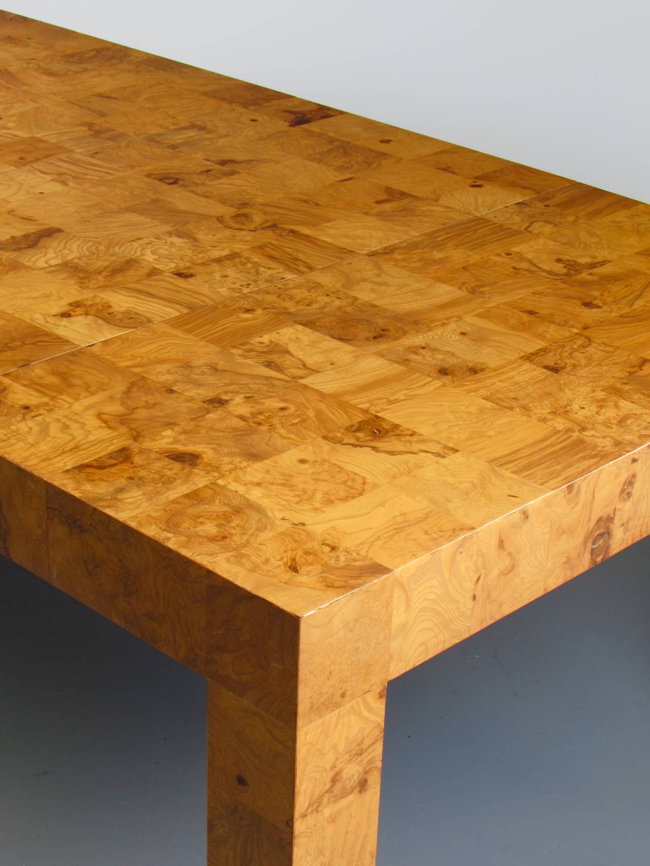Mid-Century Modern Incredible Checkered Burl Parsons Dining Table by Milo Baughman, 1970s
