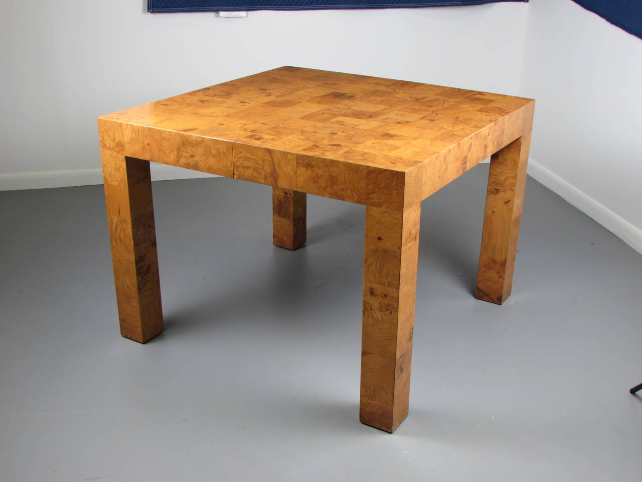 American Incredible Checkered Burl Parsons Dining Table by Milo Baughman, 1970s