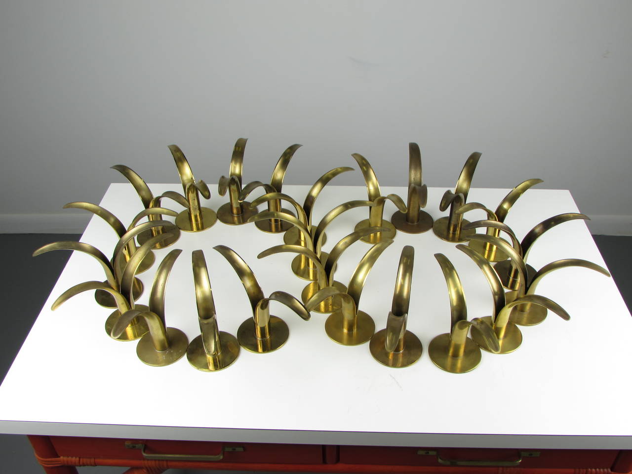 Flock of Brass Candleholders by Ivar Ålenius Björk for Ystad Metall, 1939 In Good Condition In New York, NY