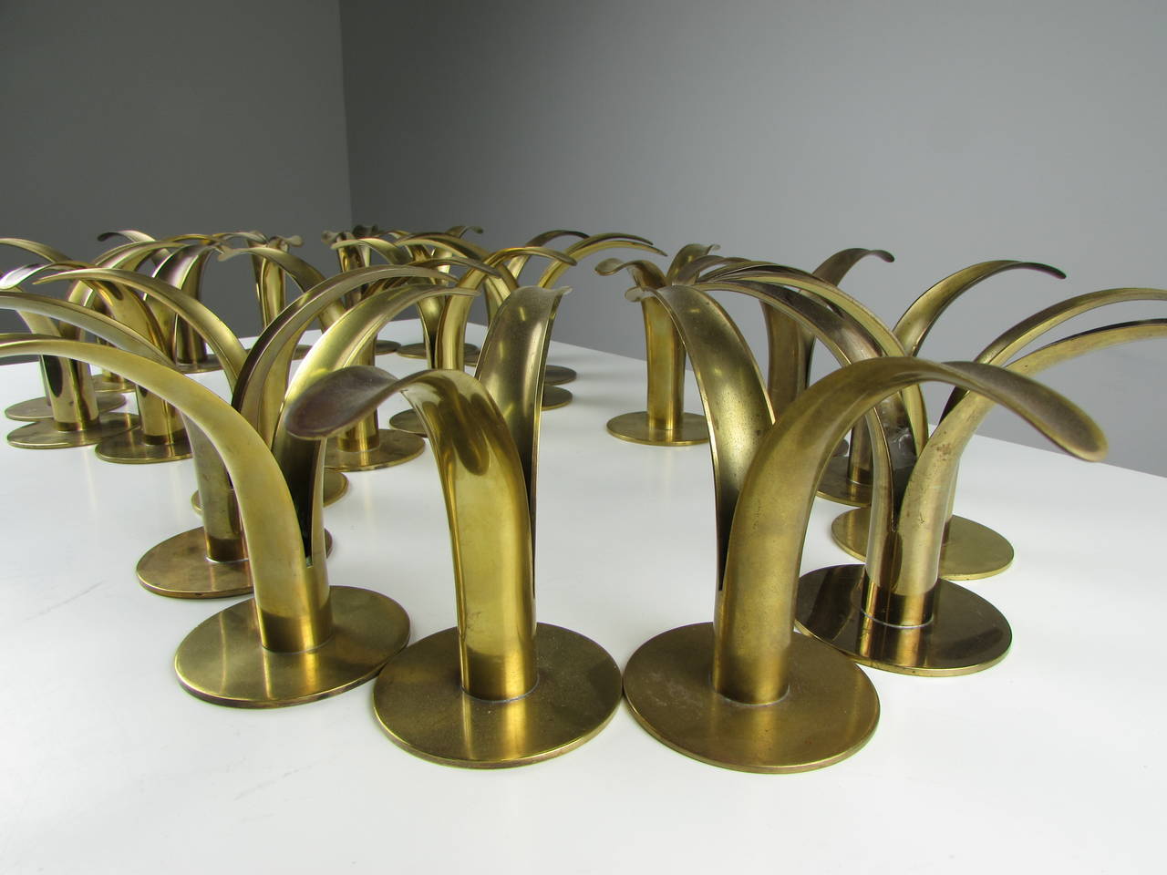 Mid-Century Modern Flock of Brass Candleholders by Ivar Ålenius Björk for Ystad Metall, 1939