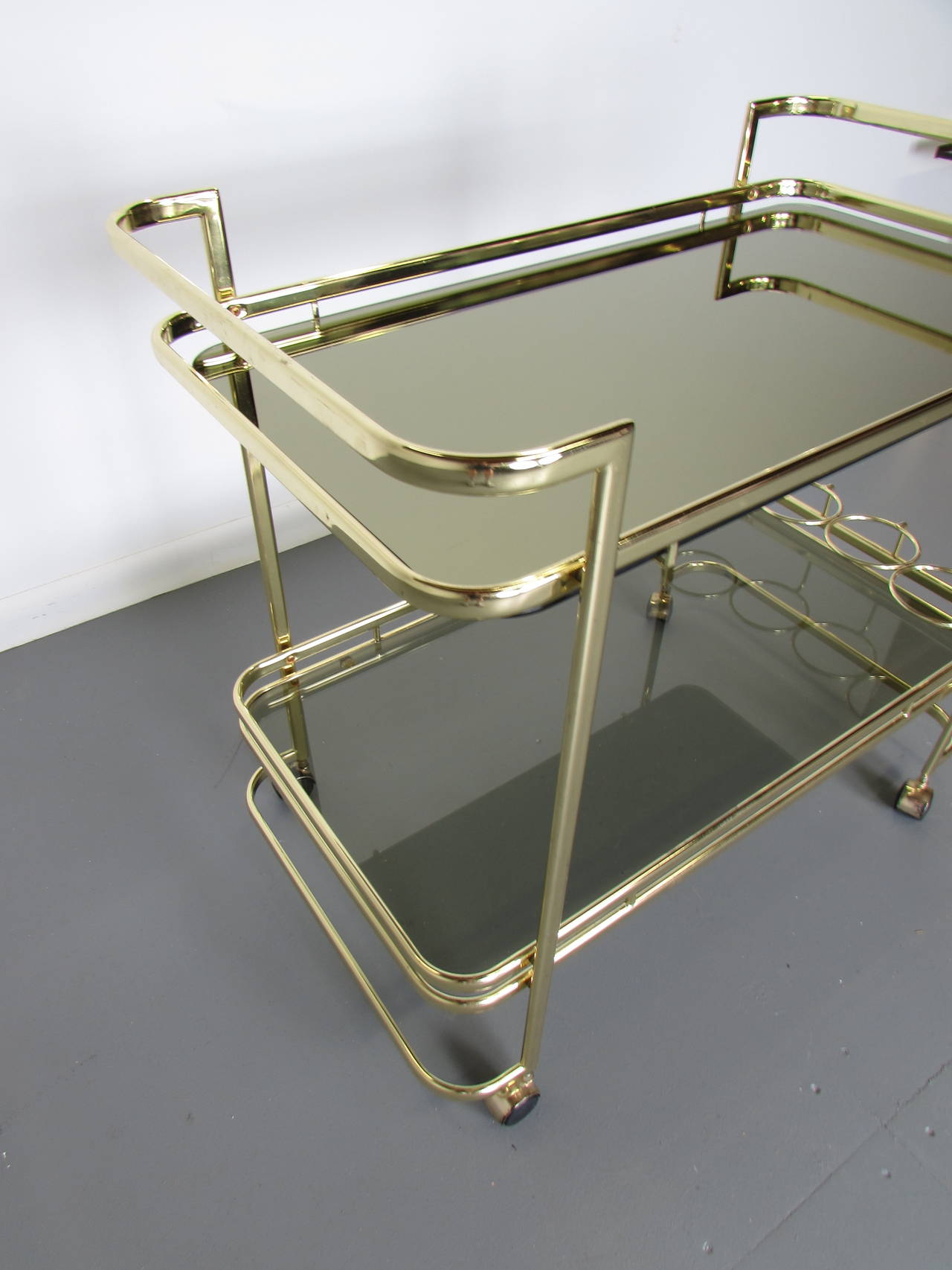 Beautiful Radiant Brass Bar Cart with Smoked Glass, 1970s 3
