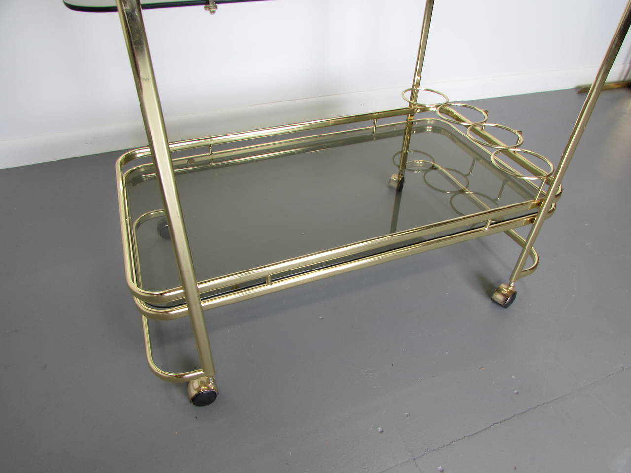 Beautiful Radiant Brass Bar Cart with Smoked Glass, 1970s 2