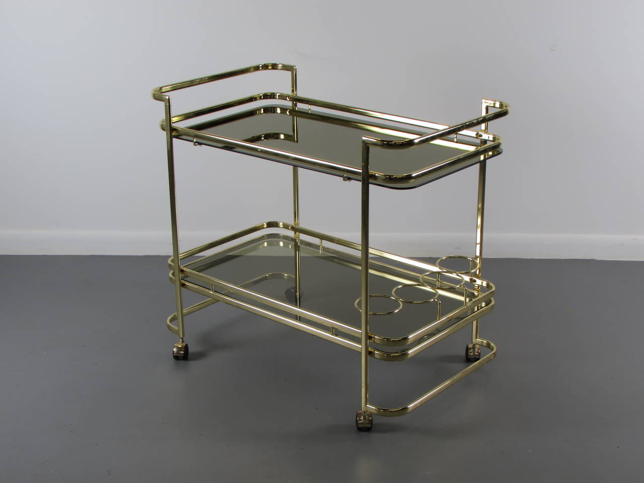 Beautiful Radiant Brass Bar Cart with Smoked Glass, 1970s 1