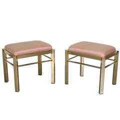 Vintage Gorgeous Pair of Brass Stools or Benches in the Style of Charles Hollis Jones