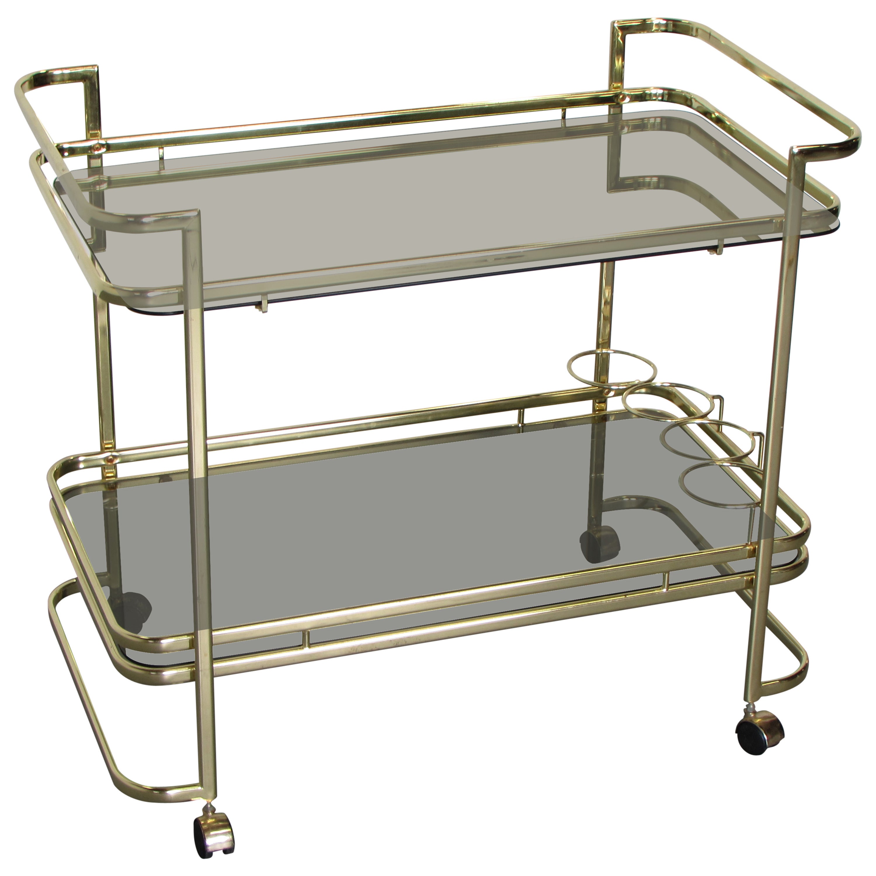 Beautiful Radiant Brass Bar Cart with Smoked Glass, 1970s