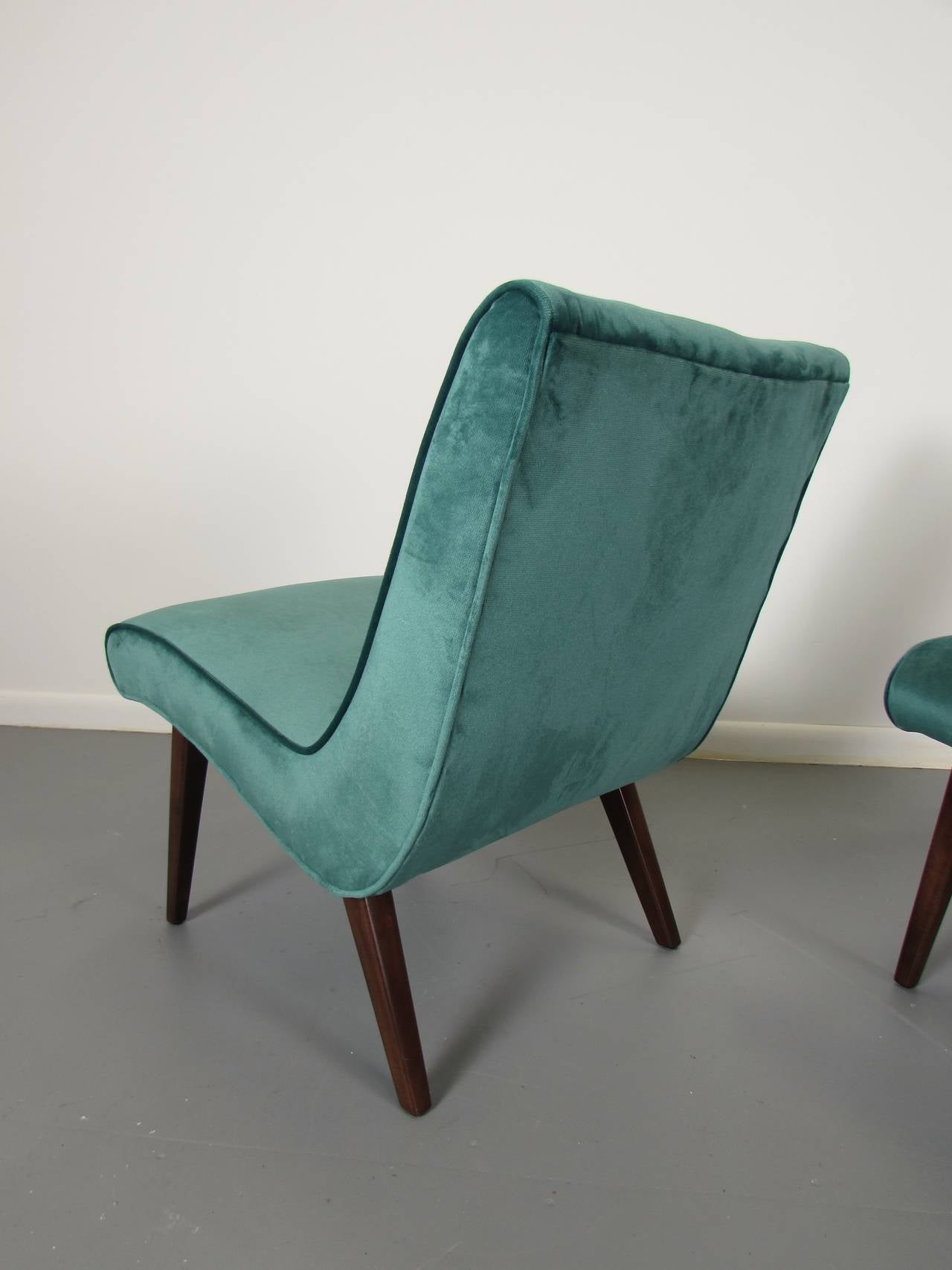 Mid-Century Modern Sculptural Scoop Chairs in Velvet with Walnut Legs, 1950s