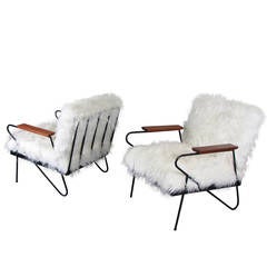 Custom-Made California Modern Wrought Iron Lounge Chairs in Faux Llama
