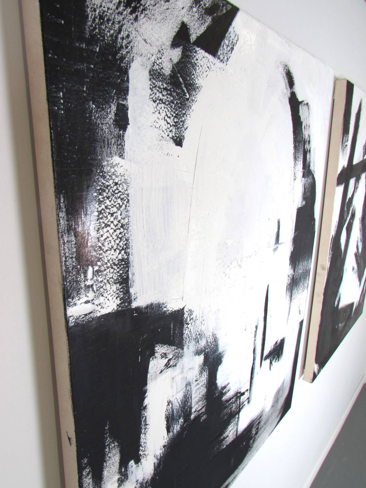 Large Black and White Oil on Canvas Abstract Paintings by Guillermo
