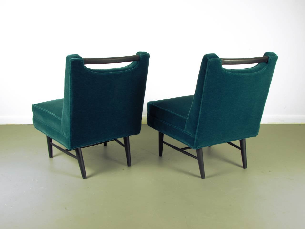 Mid-20th Century Pair of Sculptural Harvey Probber Style Slipper Chairs in Peacock Mohair