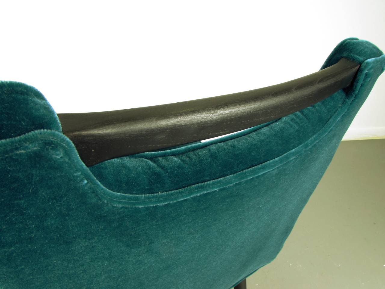 American Pair of Sculptural Harvey Probber Style Slipper Chairs in Peacock Mohair