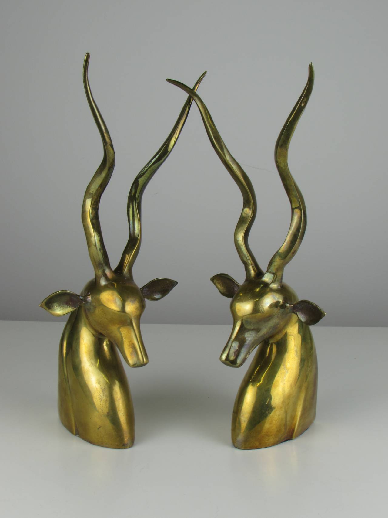 Fabulous Large Brass African Kudu Bookends in the Style of Karl Springer In Good Condition In New York, NY