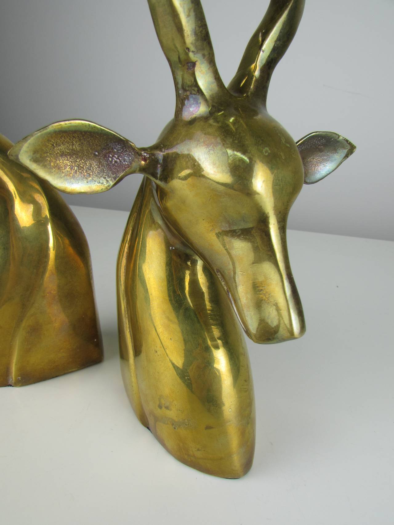 Korean Fabulous Large Brass African Kudu Bookends in the Style of Karl Springer