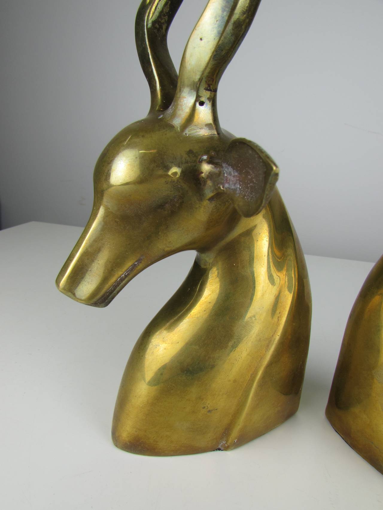 Cast Fabulous Large Brass African Kudu Bookends in the Style of Karl Springer