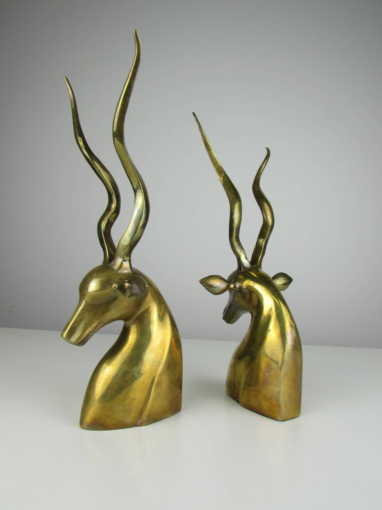 Fabulous Large Brass African Kudu Bookends in the Style of Karl Springer 1