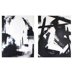 Large Black and White Oil on Canvas Abstract Paintings by Guillermo Calles