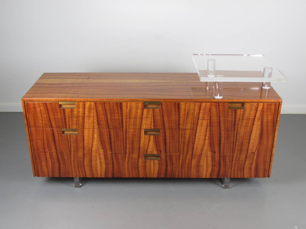 Mid-Century Modern Rare Office Credenza in Exotic Veneer and Lucite by Vladimir Kagan, 1970s