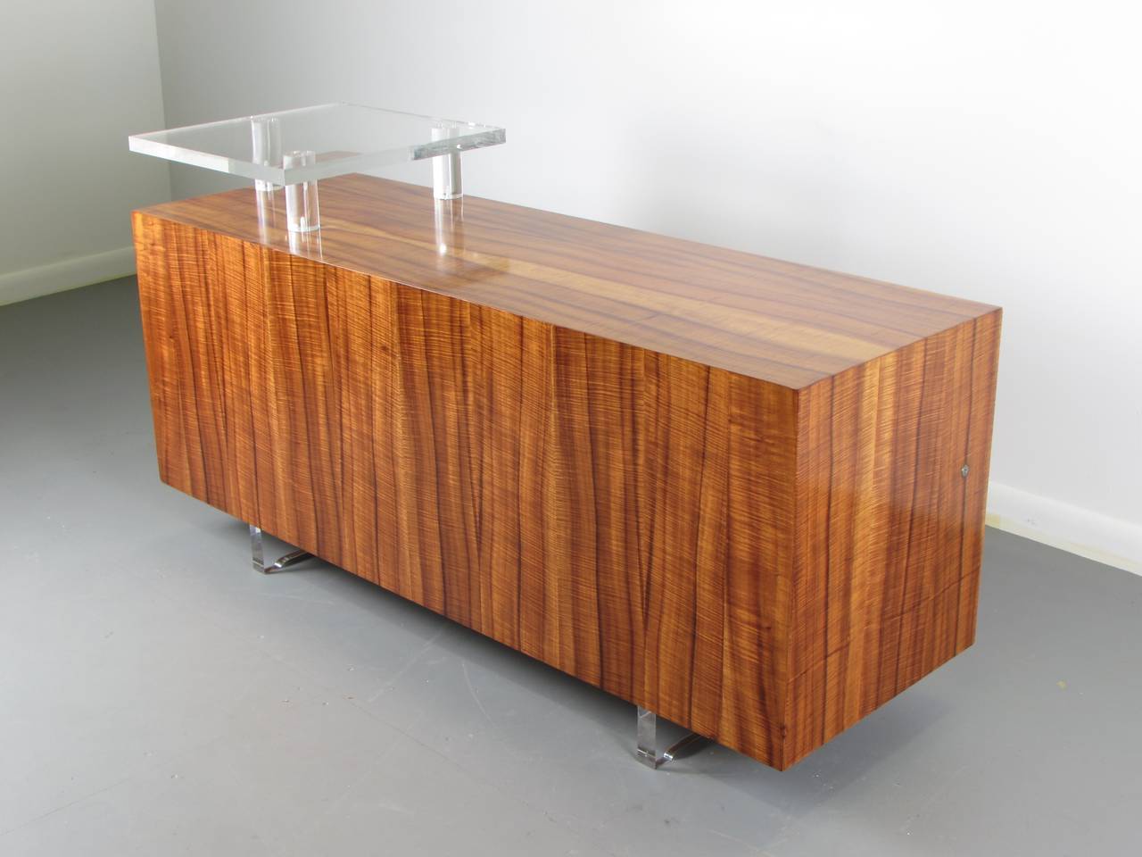 Rare Office Credenza in Exotic Veneer and Lucite by Vladimir Kagan, 1970s 3