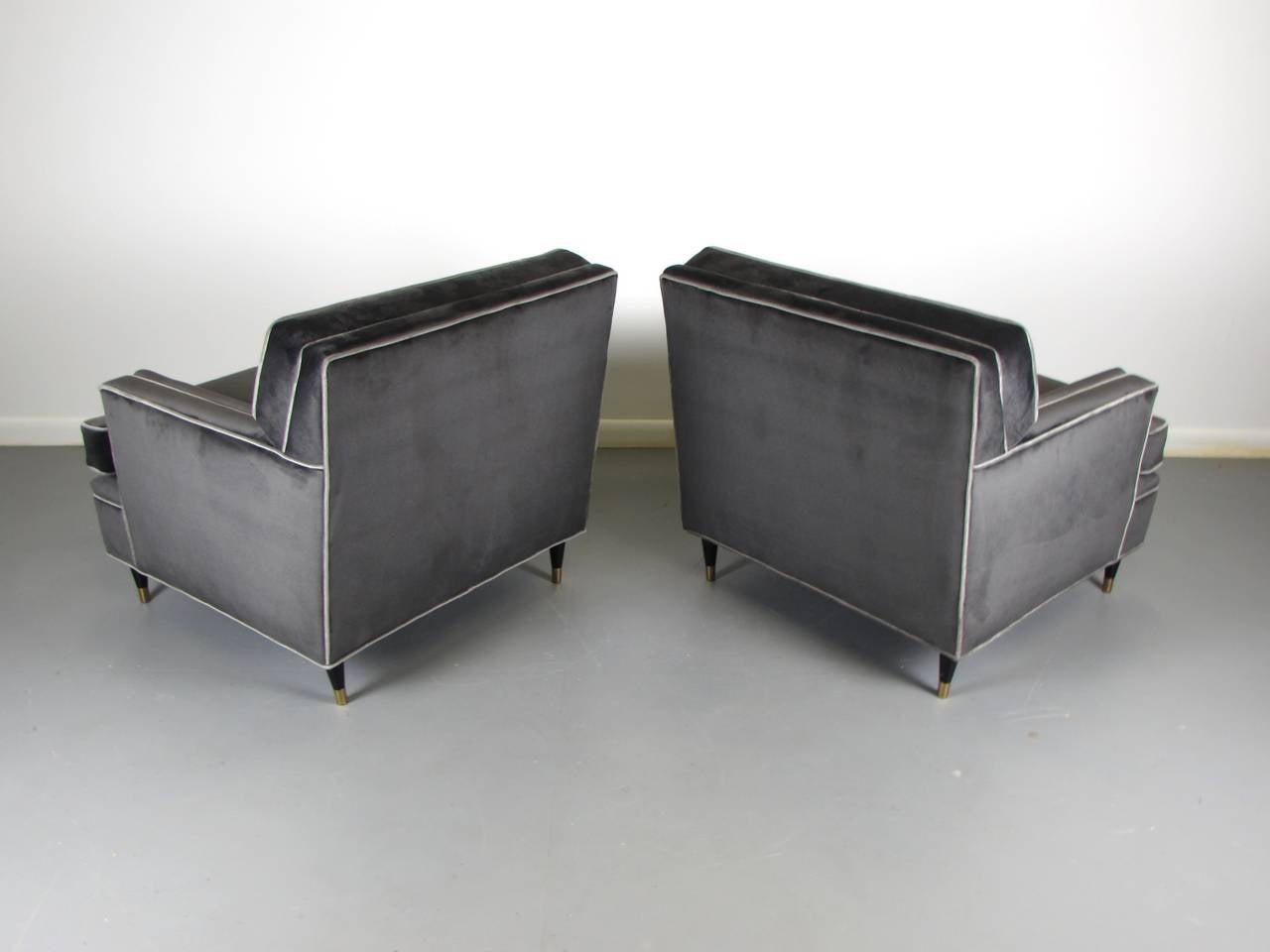 Pair of Charcoal Velvet Tuxedo Lounge Chairs After Harvey Probber, 1960s 3