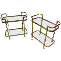 Pair of Iconic Brass Bar Carts by Milo Baughman of Thayer Coggin, 1970s