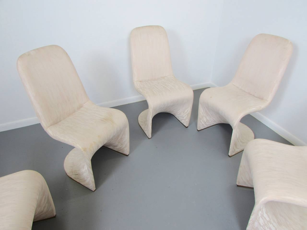 Brass Incredible Set of Italian Cantilevered Dining Chairs after Verner Panton, 1970s