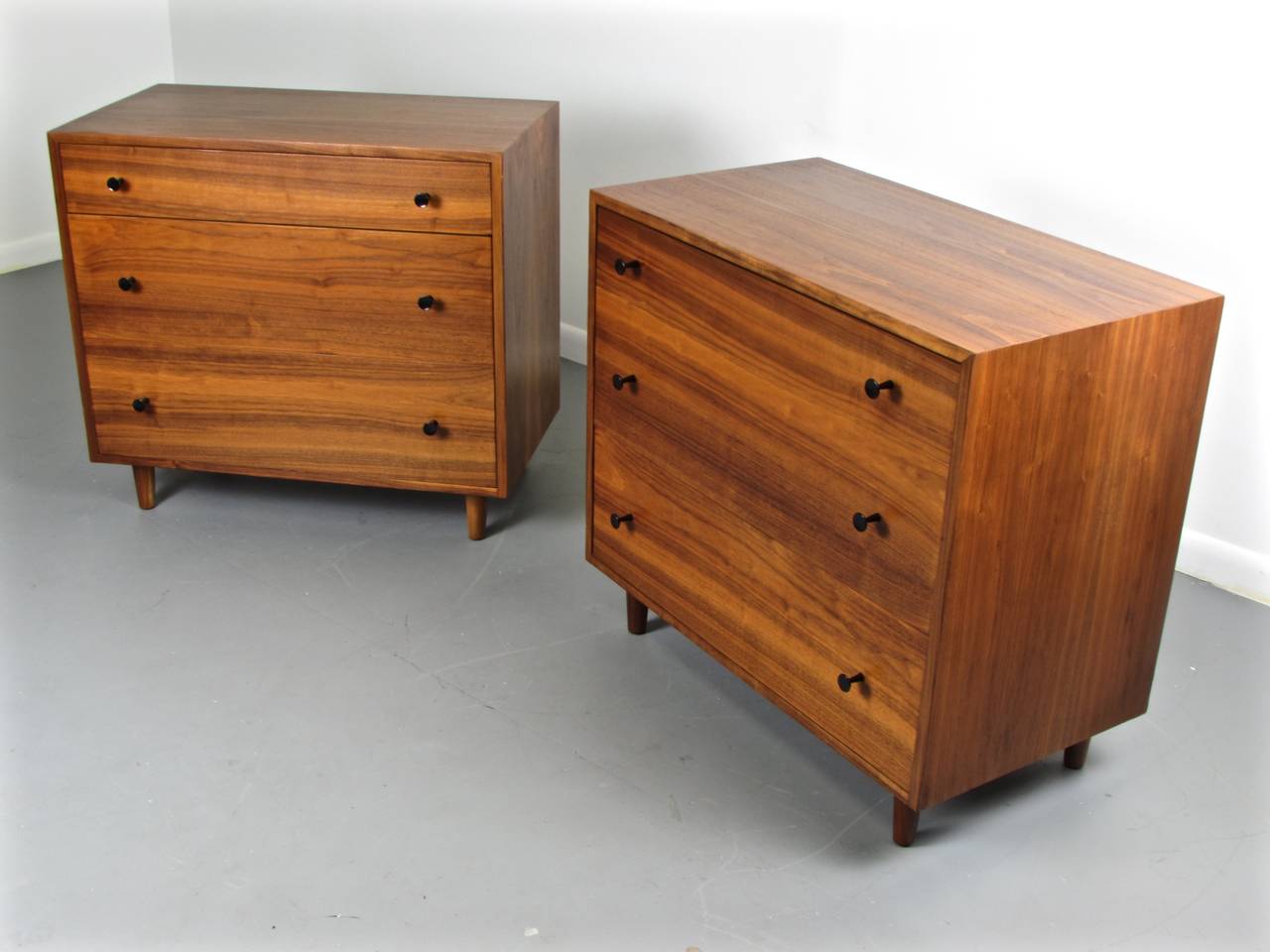 Spun Handsome Pair of Walnut Chests by Milo Baughman for Glenn of California, 1950s