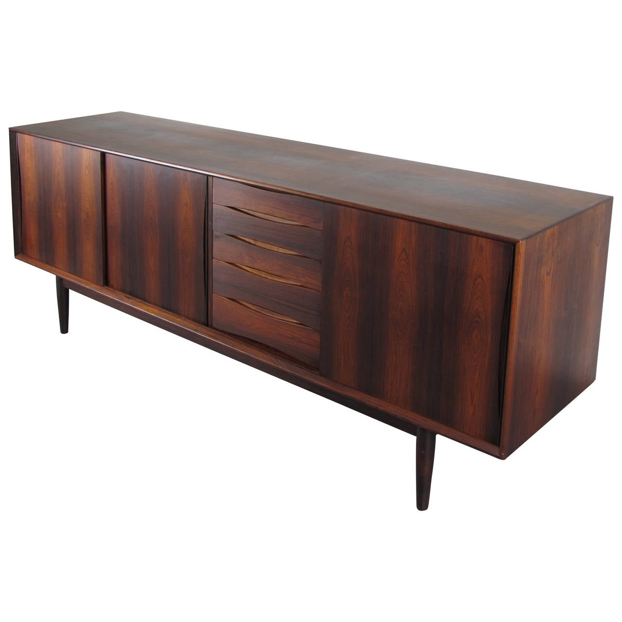 Exceptional Danish Modern Bookmatched Rosewood Buffet With Sliding