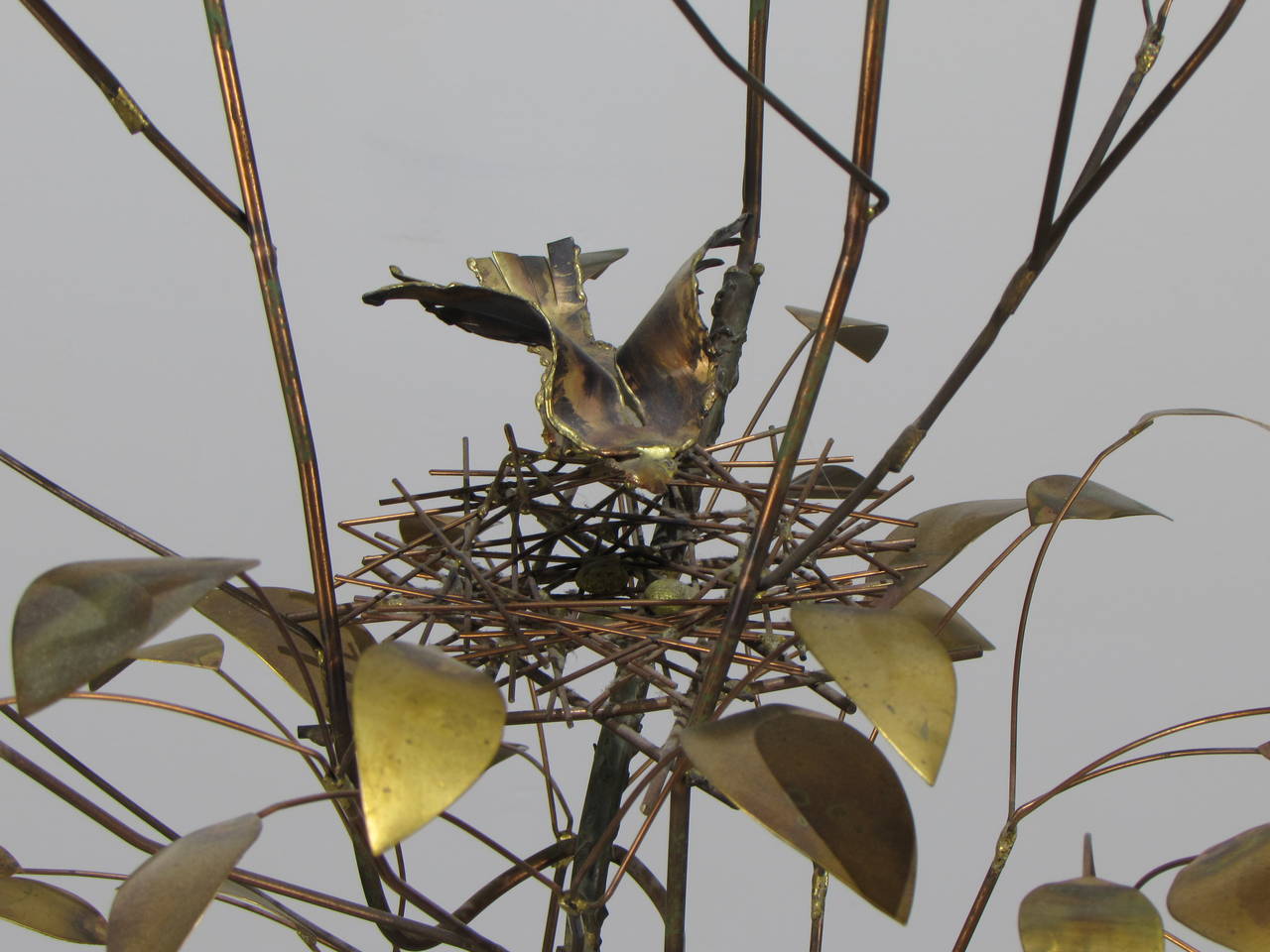 Early Brass Floor Sculpture of Tree with Bird in Nest by Curtis Jere, 1969 In Excellent Condition In New York, NY