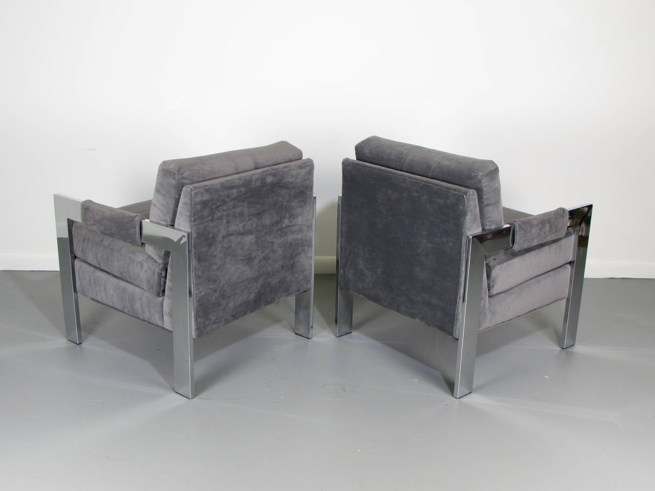 American Pair of Glamorous Chunky Chrome 1970s Lounge Chairs