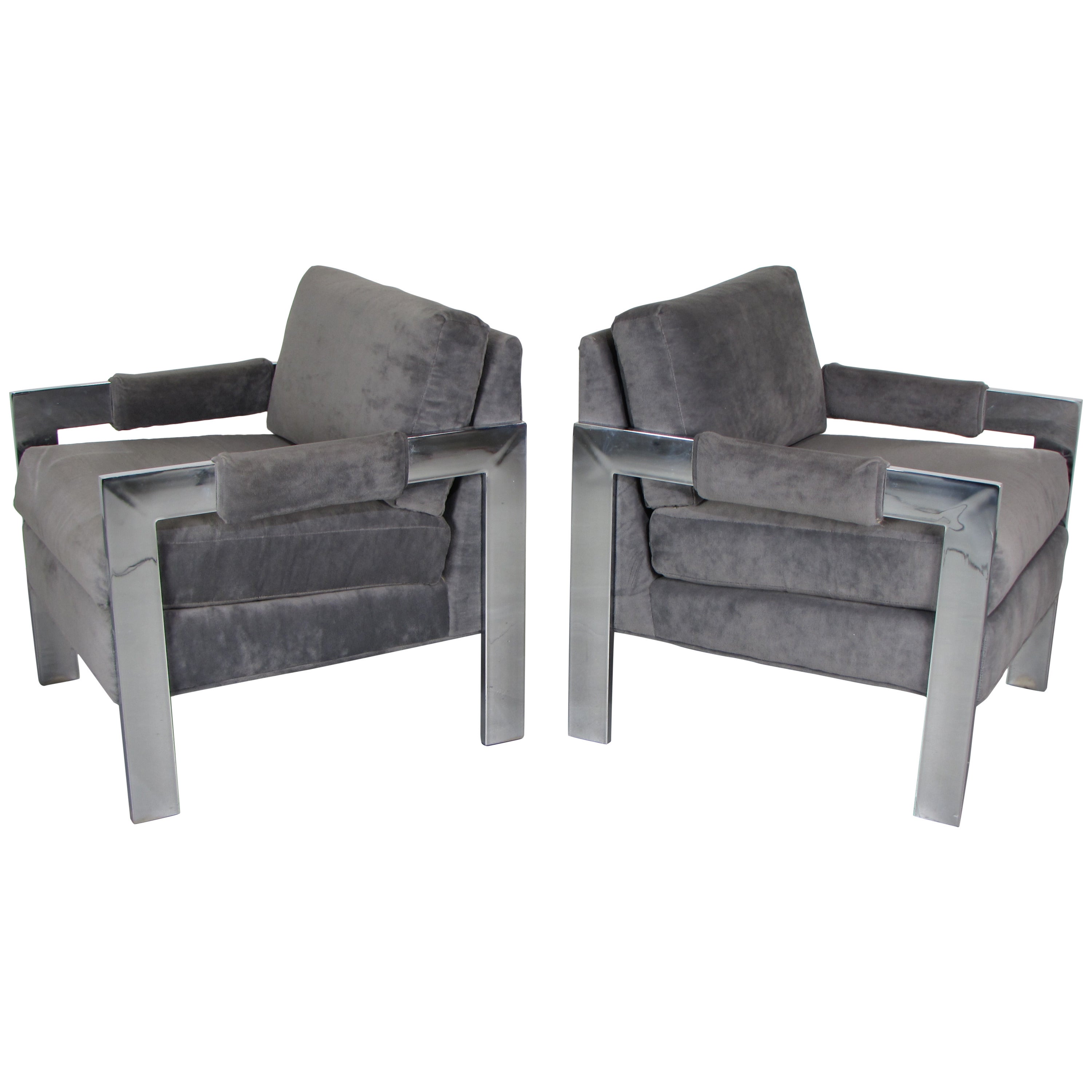 Pair of Glamorous Chunky Chrome 1970s Lounge Chairs