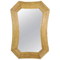 Octagonal Hollywood Regency Style Rattan Mirror, 1970s