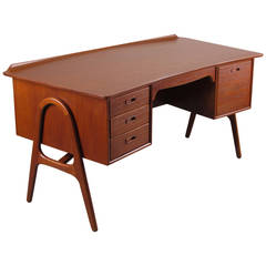 Sculptural Arched Teak Executive Desk with Rear Bookshelf by Svend Madsen, 1950s