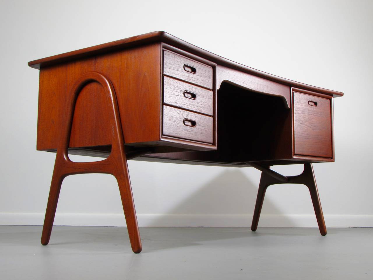 Sculptural Arched Teak Executive Desk with Rear Bookshelf by Svend Madsen, 1950s