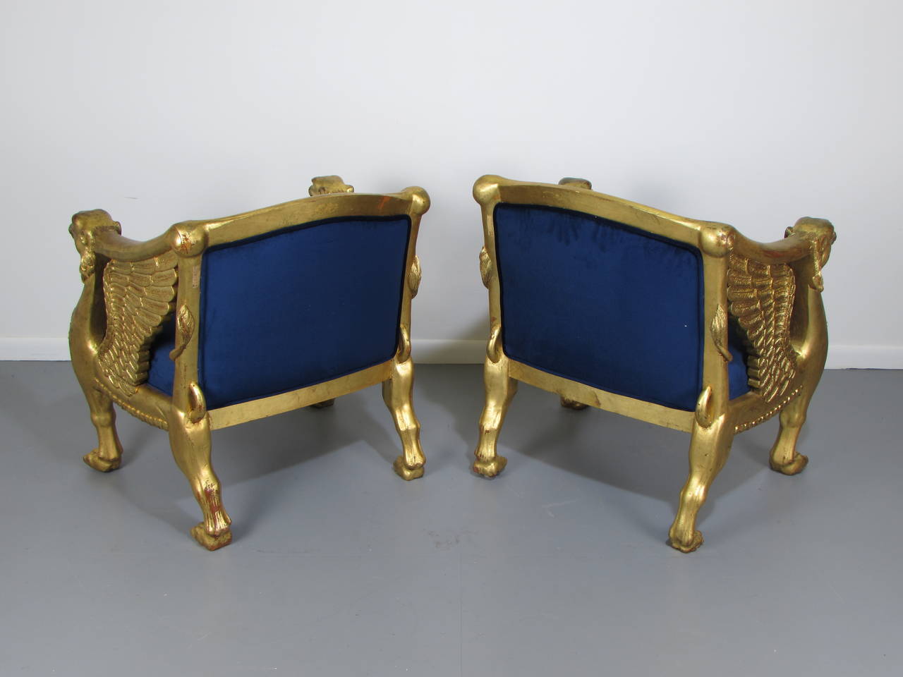 Late 19th Century 19th Century French Winged Lion Giltwood Empire Throne Bergeres